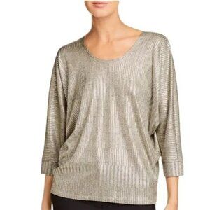 KIM & CAMI Silver & Tan Ribbed Metallic Top, Dolman Sleeves